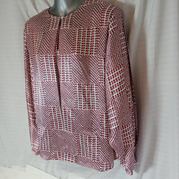 Vintage Blouse Shirt Highland Queen Made Hong Kong Tartan Red Blue Size 16 XL - Picture 6 of 14
